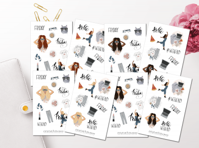 Mädchen Wochenende Sticker Set